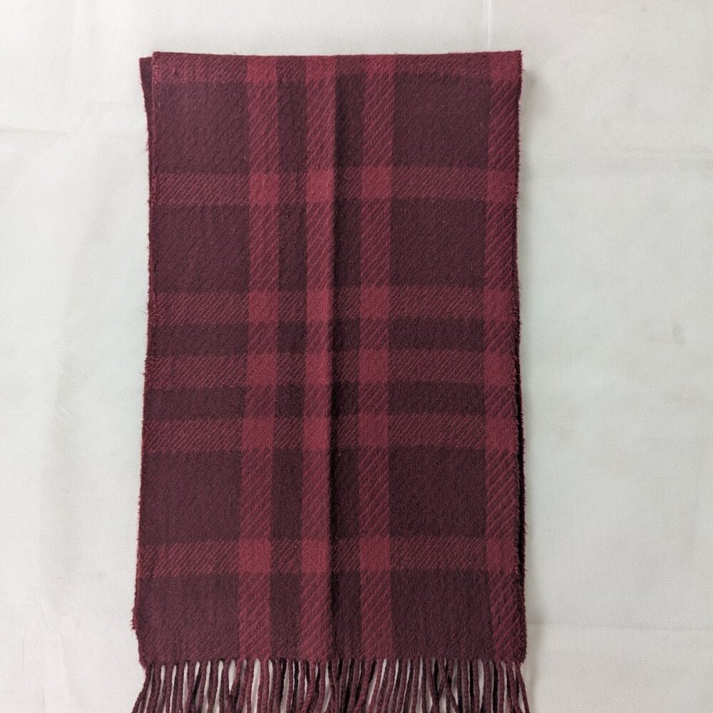 Burberry Classic Nova Check 100% Cashmere Maroon Scarf Made In Scotland - Picture 4 of 8